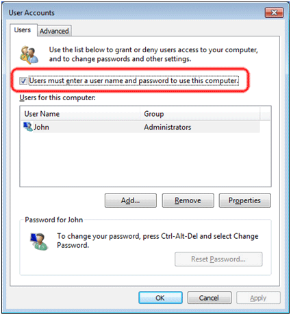 Windows 7 User Accounts Settings